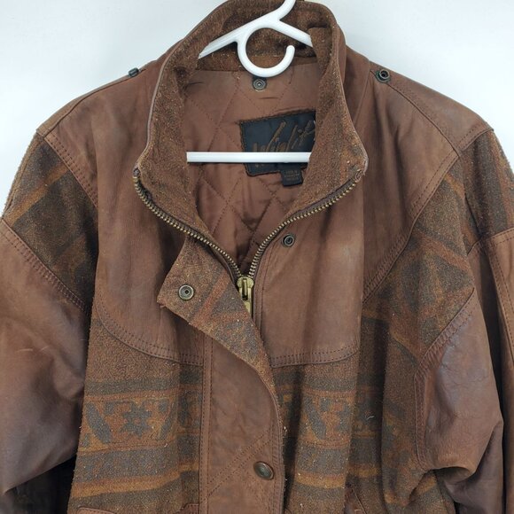 Vintage Winlit Leather and Wool Blend Western Aztec Bomber Jacket Coat Medium - Picture 7 of 16